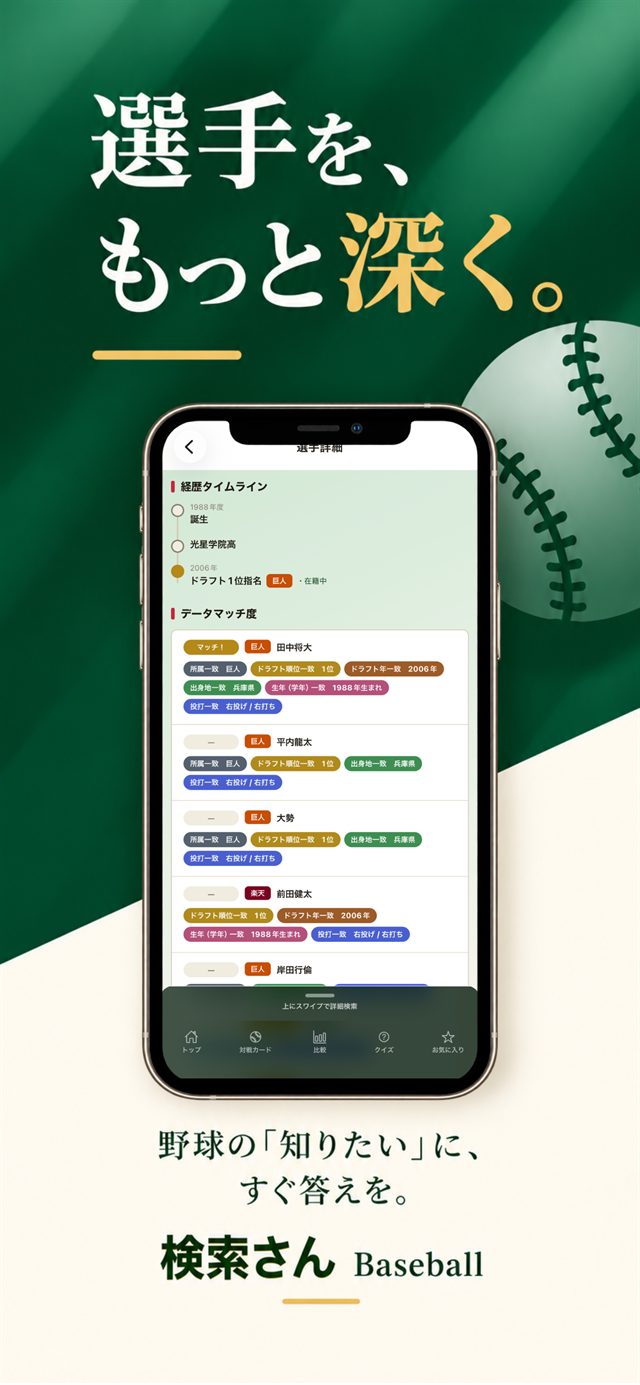 経歴タイムラインとデータマッチ度の画面